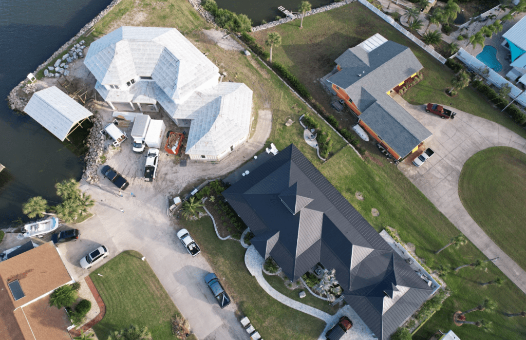 Aerial View of White and Black Roof