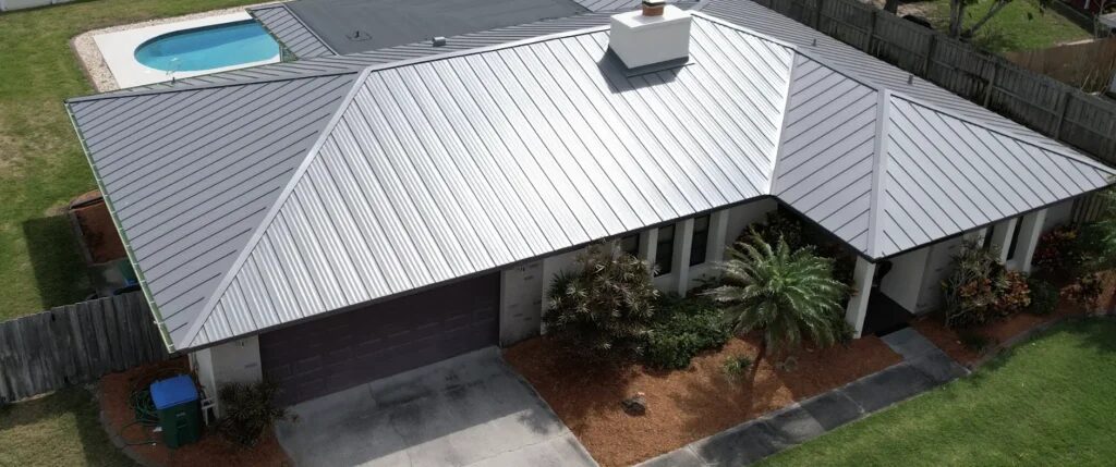 metal roof house with pool