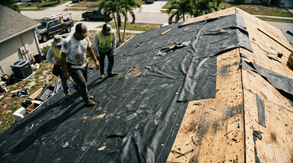 people laying roof underlayment for a florida home