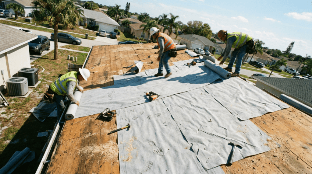roof underlayment installation on Florida home