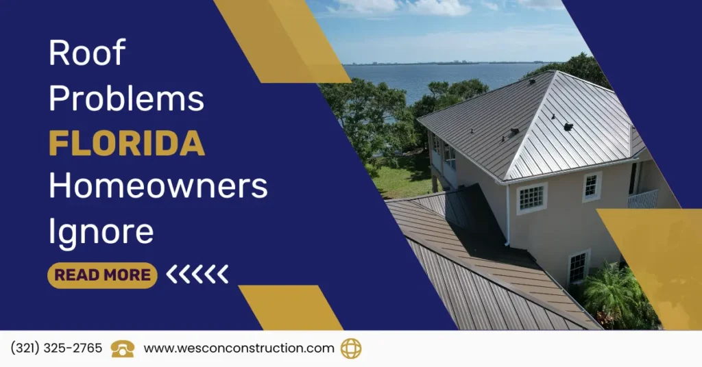 Florida home with a metal roof overlooking water, illustrating roof problems homeowners often ignore